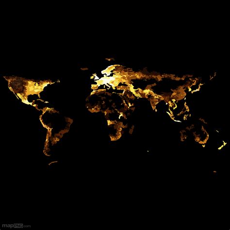 World Map, Night Lights, Black