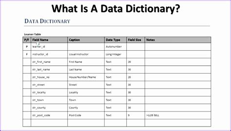 Data Dictionary Excel Template