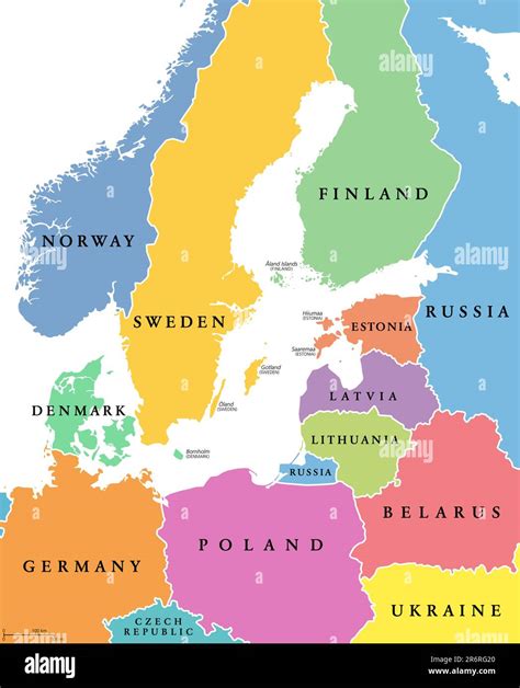 Baltic Sea area, colored countries, political map, with national ...