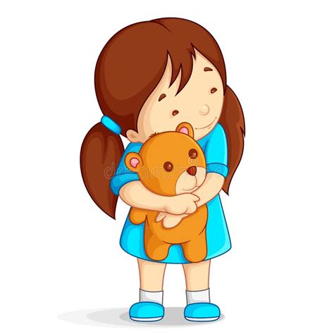 Little Girl Hugging Teddy Bear Cartoon Vector Clipart