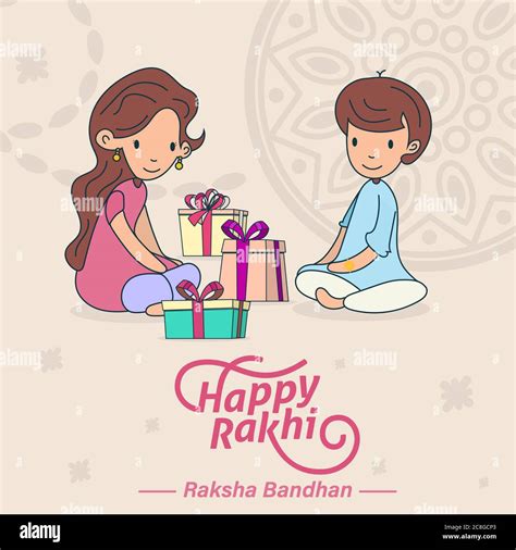 Happy Raksha Bandhan, Rakhi, brother and sister love and gifts greeting poster, card, vector ...