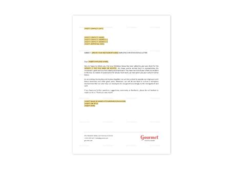 Restaurant Employee Christmas Bonus Letter Template in Word, Apple Pages