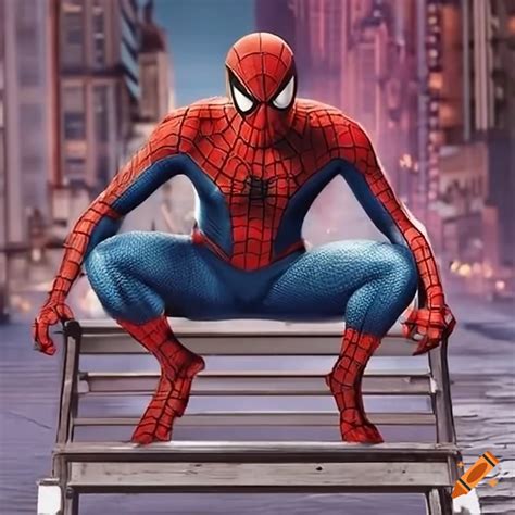 Spiderman sitting on a bench