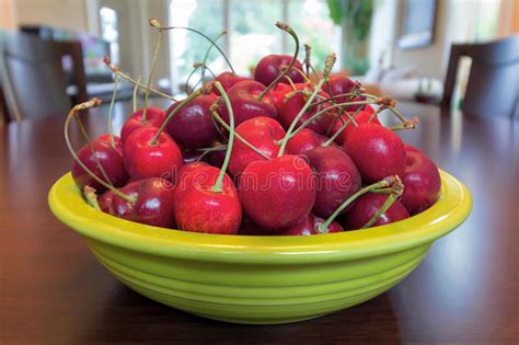 Bowl of Bing Cherries on Dining Table Stock Photo - Image of cultivars ...