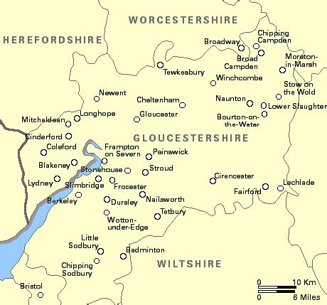 Map of the county of Gloucestershire England UK