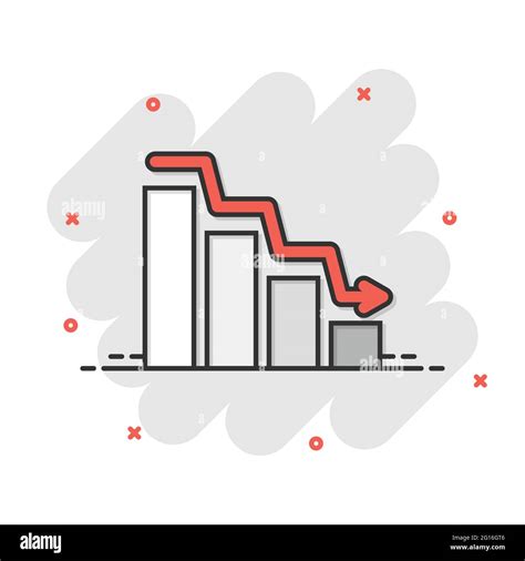 Market trend icon in comic style. Decline arrow with magnifier cartoon ...