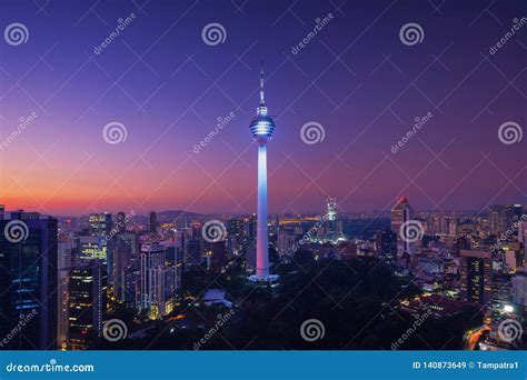 Menara Kuala Lumpur Tower at Night. Aerial View of Kuala Lumpur Downtown, Malaysia Stock Image ...