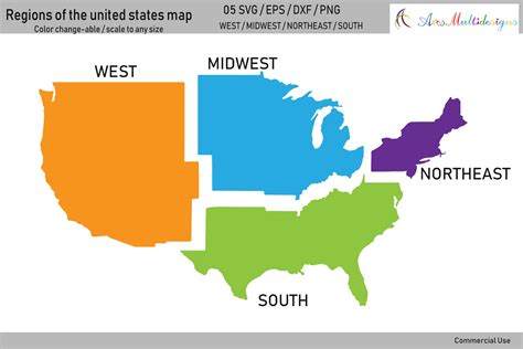 Regions of the united states map vector / united states map