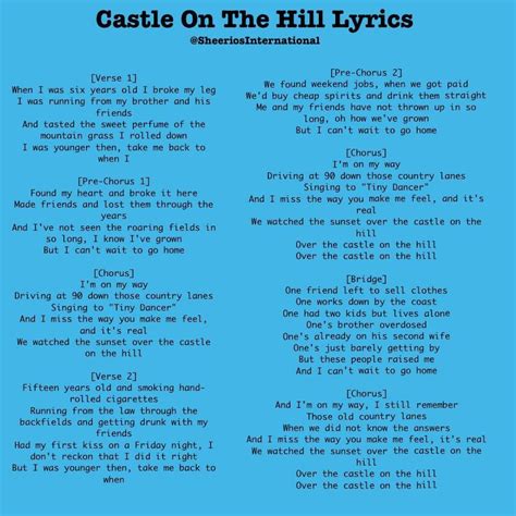 Ed Sheeran, Castle on the Hill | Great song lyrics, Castle on the hill, Music quotes lyrics songs