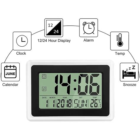 Digital Clock With Calendar & Temperature, Lcd Screen With Extra Digits ...