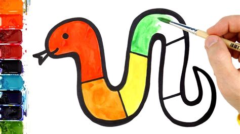 Drawing and Painting Colorful Rainbow Snake | Simple Watercolor Painting - YouTube