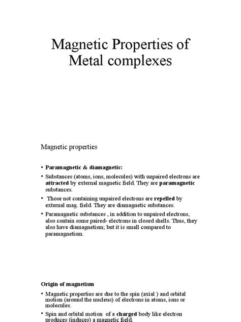 Magnetic Properties of Metal Complexes | PDF