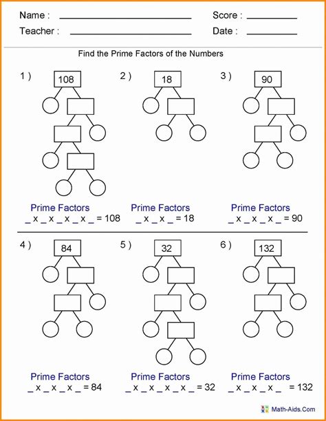 Prime Factoring Worksheets - Printable Word Searches