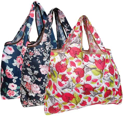 Wrapables Large Foldable Tote Nylon Reusable Grocery Bag, 3 Pack, Red & Pink Floral - Walmart ...