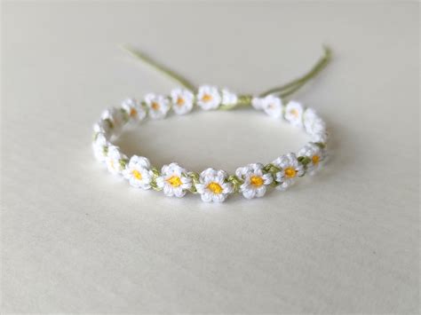 White Daisy Chain Flower Macrame Bracelet Spring/summer - Etsy