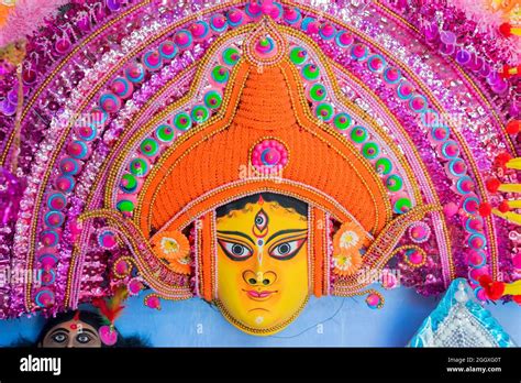 Colorful Chhau (or chhou) mask of Hindu God , handicrafts on display ...