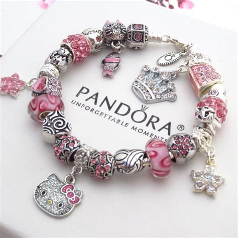 Authentic Pandora Silver Bracelet with Charms Pink Hello Kitty Princess ...