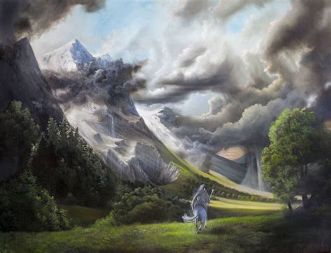 Saatchi Art: Gandalf riding along the MIsty Mountains Painting by David Krolikowski | Mountain ...