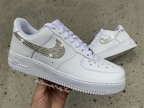 Swarovski Women's Nike Air Force 1 All White Low Sneakers Blinged Out ...