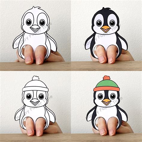 Penguin puppet paper craft printable Finger Puppet Kids Craft | Etsy