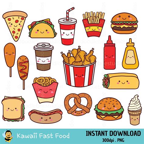 Kawaii Fast Food Clipart Set Cute Food Clipart Pngs Etsy Clip | Sexiz Pix