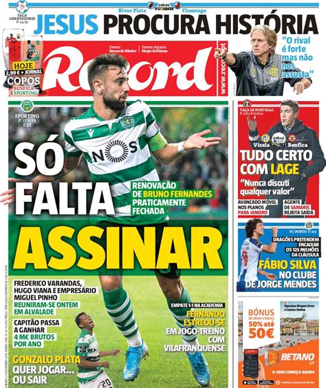 Capa Jornal Record - 23 novembro 2019 - capasjornais.pt