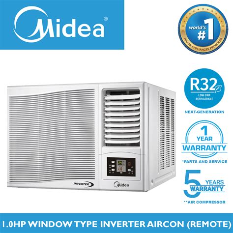 MIDEA 1HP / 1.0 HP Window Type Full Inverter Air Conditioner With Remote For Small Room 12-18 ...