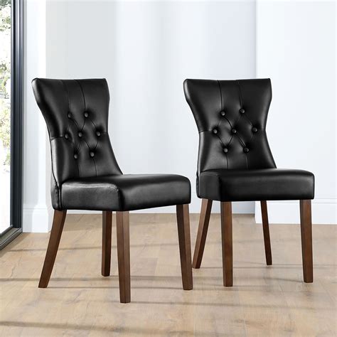 Bewley Black Leather Button Back Dining Chair (Dark Leg) | Furniture Choice