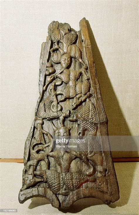 Carvings on the stem/stern of the Oseberg ship, The gripping beasts ...