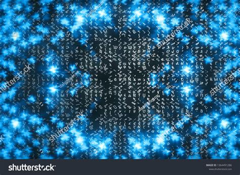 Blue matrix digital background. Abstract cyberspace concept. Characters ...