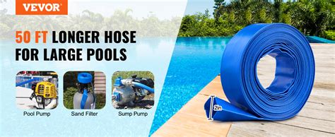 VEVOR Backwash Hose, 2 in x 50 ft, Heavy-Duty PVC Flat Pool Discharge ...