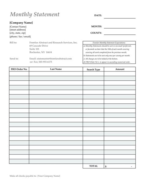 Printable Rental Billing Statement Template Word | Statement template ...