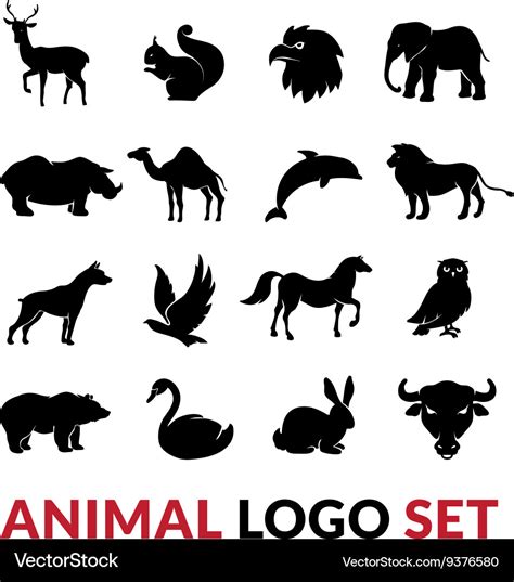 Wild animals black logo icons set Royalty Free Vector Image