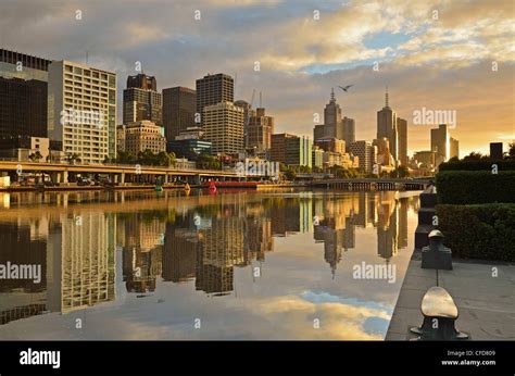 Sunrise, Melbourne Central Business District (CBD) and Yarra River, Melbourne, Victoria ...