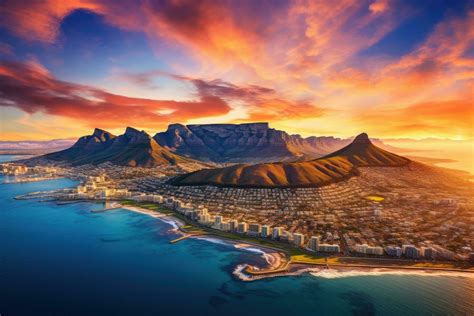 Aerial view of Table Mountain and Cape Town, South Africa. Aerial ...