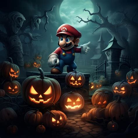 Premium AI Image | Spooky Adventure Mario Brothers Halloween Background