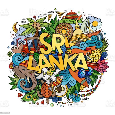 Sri Lanka hand lettering and doodles elements and symbols background ...