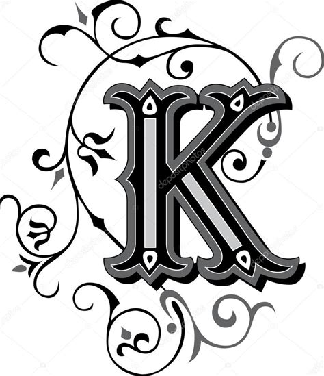 Beautifully decorated English alphabets, letter K — Stock Vector ...