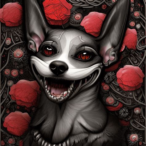 Diego Gisbert Llorens Fantasy Horror Dog with Flowers · Creative Fabrica