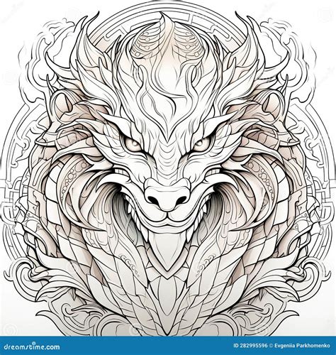 Monochrome Mandala with Dragon Head for Coloring. Symbol of 2024. Year of the Dragon Stock Photo ...