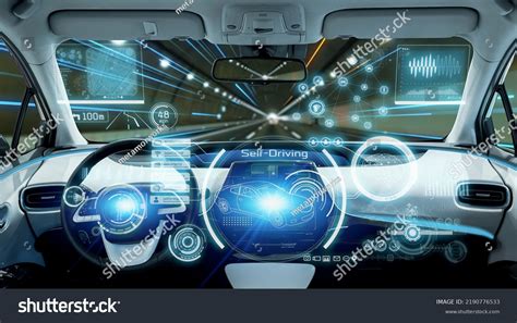 Interior Autonomous Car Driverless Vehicle Driving Stock Photo ...