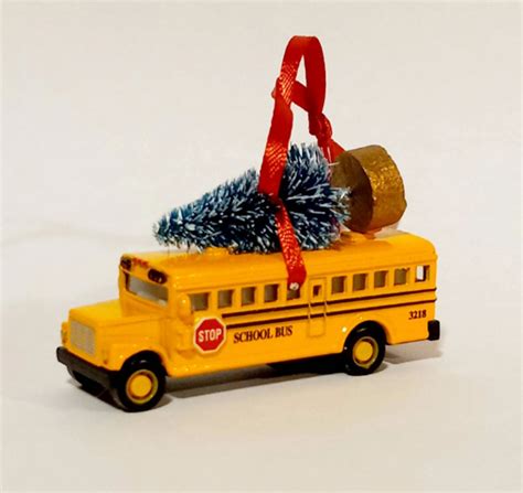 School Bus Christmas Ornament with Tree