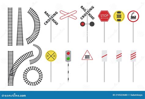 Train Railroad Sign Set - Isolated Rail Tracks and Warning Road Signs ...