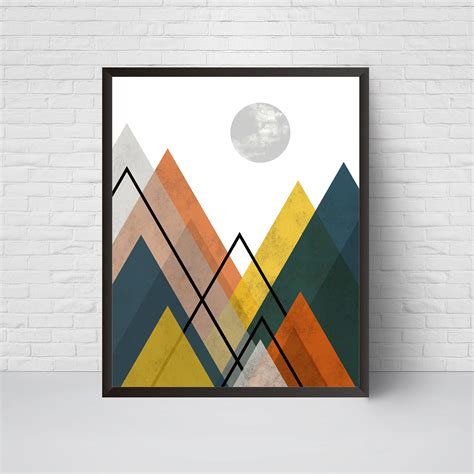 Geometric Mountain Wall Art Print Printable Art Mid Century - Etsy ...