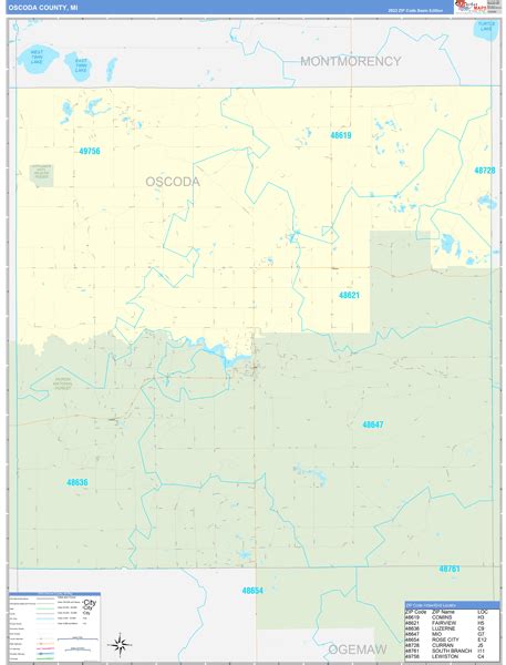 Oscoda County, MI Zip Code Wall Map Basic Style by MarketMAPS - MapSales