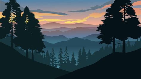 Premium Vector | A silhouette of a mountain landscape with a sunset in the background.