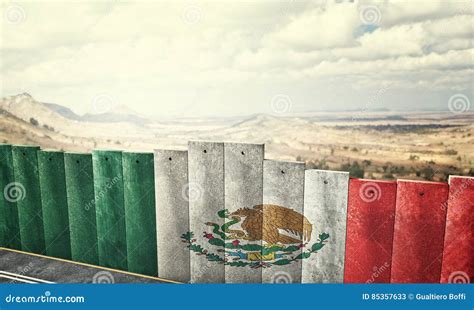 Usa And Mexico Border Wall Map With National Flags Cartoon Vector ...