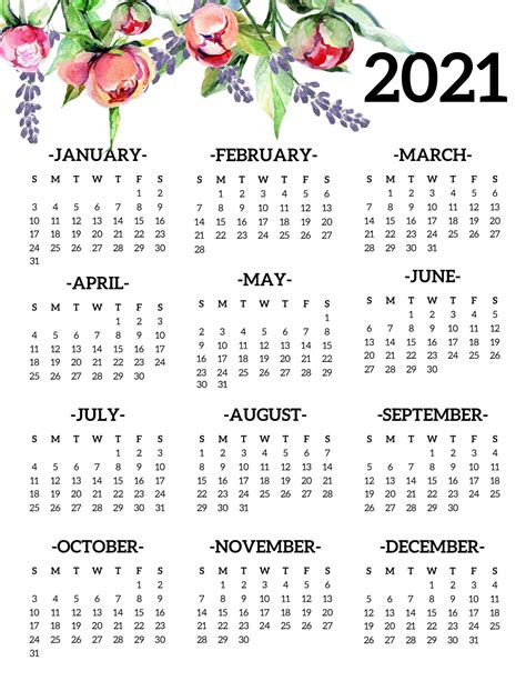 Printable Blank Yearly 2021 Calendar Template [PDF] | Calendar Dream