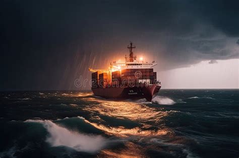 A Container Ship in the Storm and Rain is a Daunting and Dangerous ...