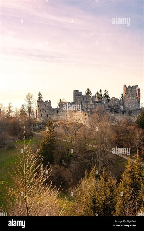 Eisenberg castle ruins in the evening light, Allgaeu, Bavaria, Germany Stock Photo - Alamy